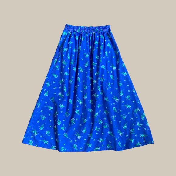 Vintage Gina Peters Petite Blue Floral Button Front A-Line Maxi Skirt - Picture 5 of 7